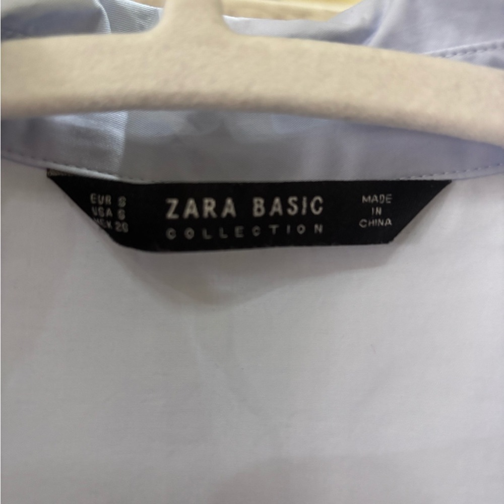 Zara Light Blue Floral Embroidered Oversized Button Down Shirt Dress Size Small - Picture 3 of 10